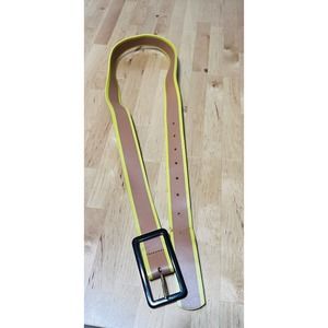 Neon Lines Tan Thick 1.25” Leather Belt Size S-M Natural